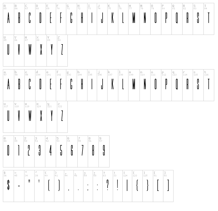 HFF Jammed Pack font map